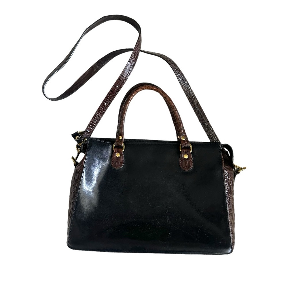 Brahmin Black And Brown Croc Leather 2 Way Convertible Shoulder Bag